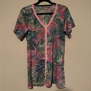 FUC Lilly Pulitzer Tropical Palm Leaf Print Short Sleeve Top in 100% Cotton